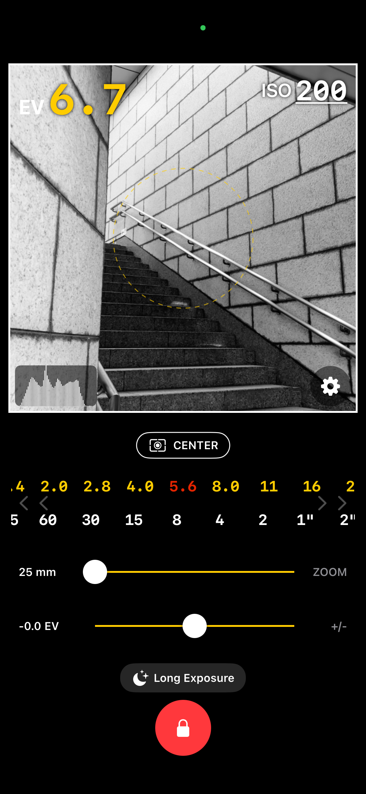 Monochrome preview with histogram